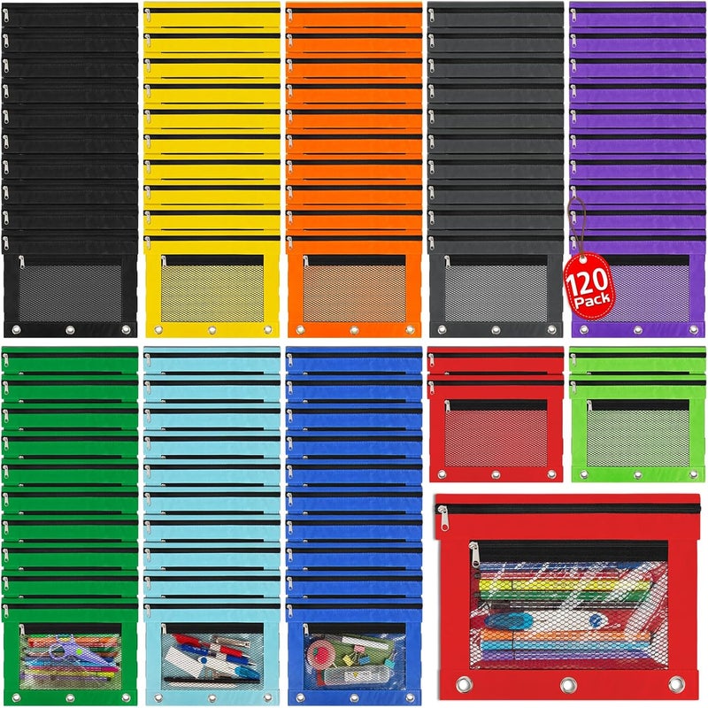 IKAYAS 120 Pack Pencil Pouch for 3 Ring Binder bulk Binder Pencil Pouch with Zipper, Pencil Pouches Pencil Bags for Classroom bulk Pencil Box Pencil Case for Storing School Students Teacher Supplies - Image 1